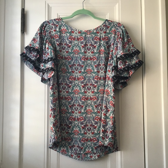 LOFT Tops - Loft floral paisley print top frilly sleeves L